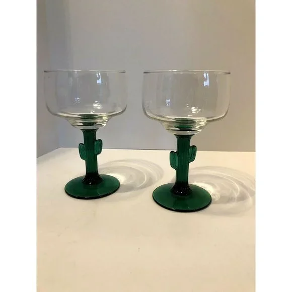 Unbranded | Dining | Margarita Glasses Green Saguaro Cactus Stem Base  Medium 6 Tall Set Of 2 | Poshmark